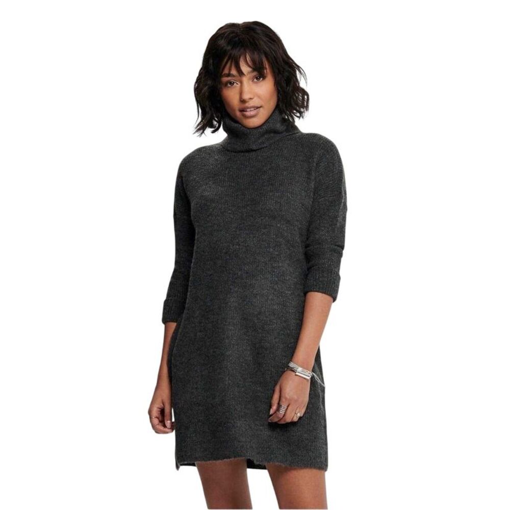 Only Womens/Ladies Knitted Cowl Neck Sweater Dress / Dark Grey Melange